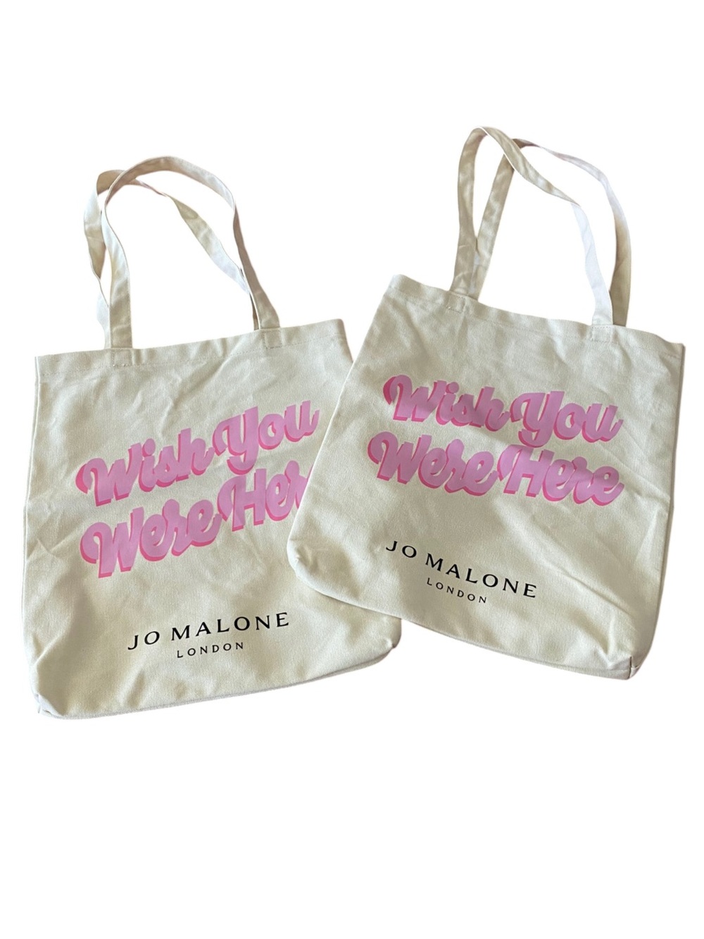 Jo Malone Cream Canvas Tote with Pink 'Wish You Were Here' Script